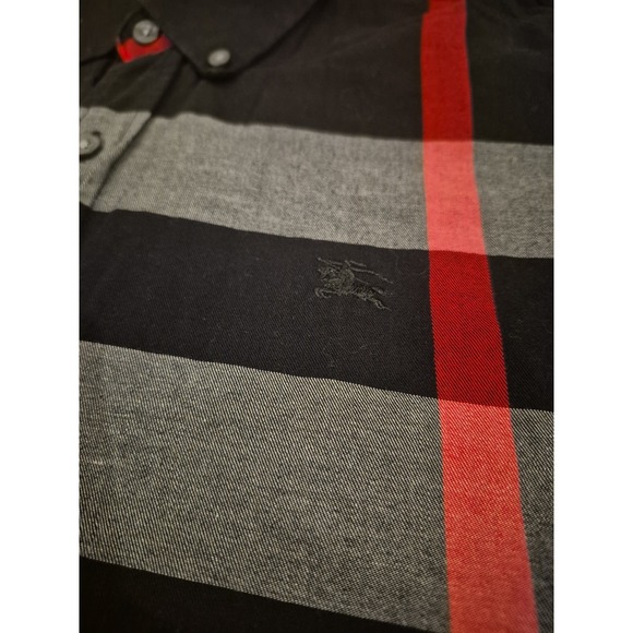 Burberry London England Men's Check Cotton Shirt Long Sleeves Black Red Gray - Picture 4 of 13